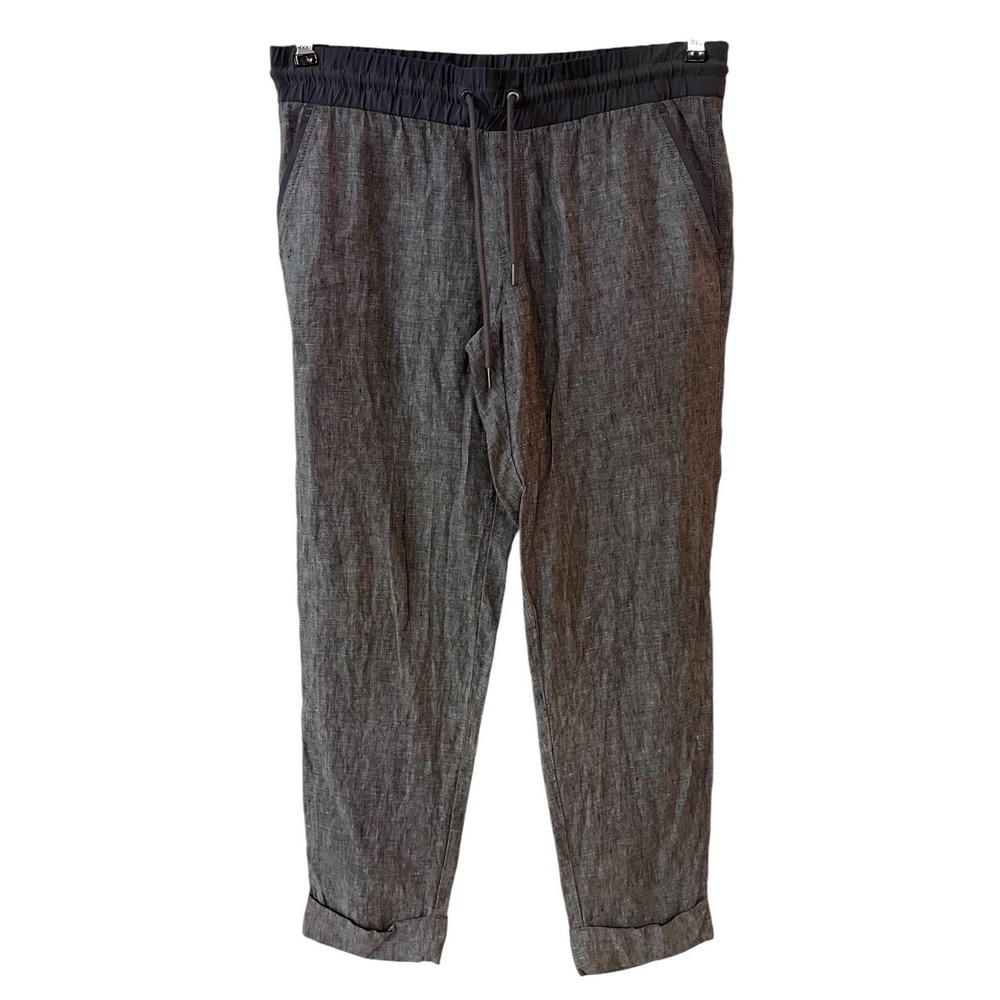 Athleta Bali Linen Ankle Pant Pull on Drawstring Flint Gray Heather Chambray 4‎ - Picture 2 of 13